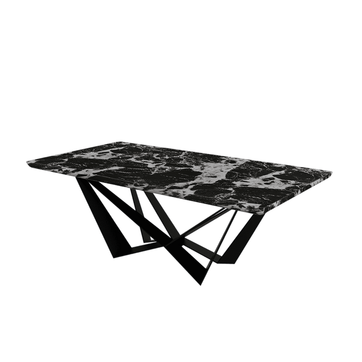 Rectangular Marble Dining Table 2.1×1.1m | Black Metal Spider Base