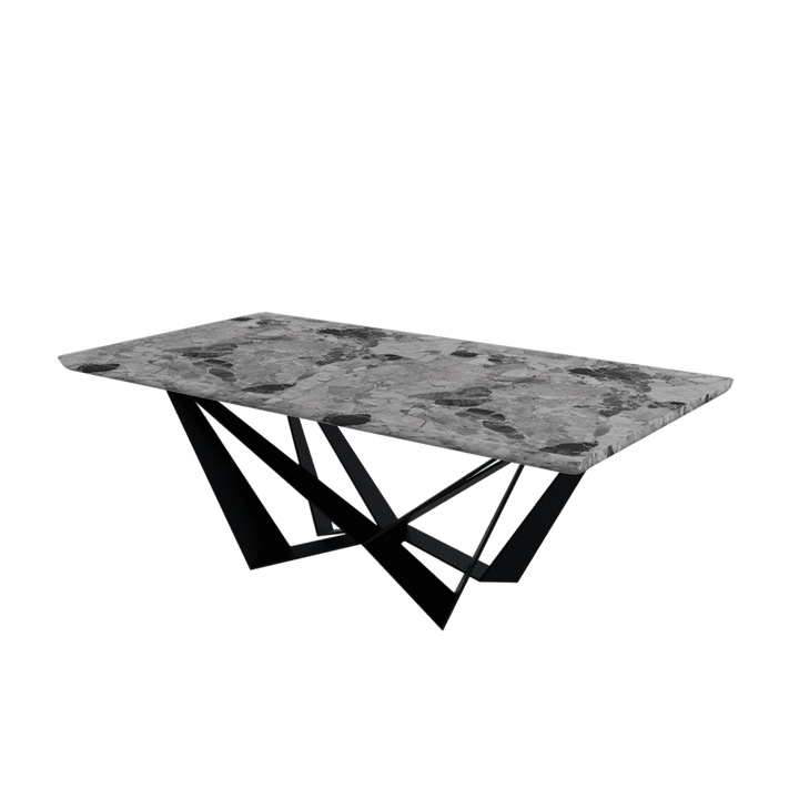 Rectangular Marble Dining Table 2.1×1.1m | Black Metal Spider Base