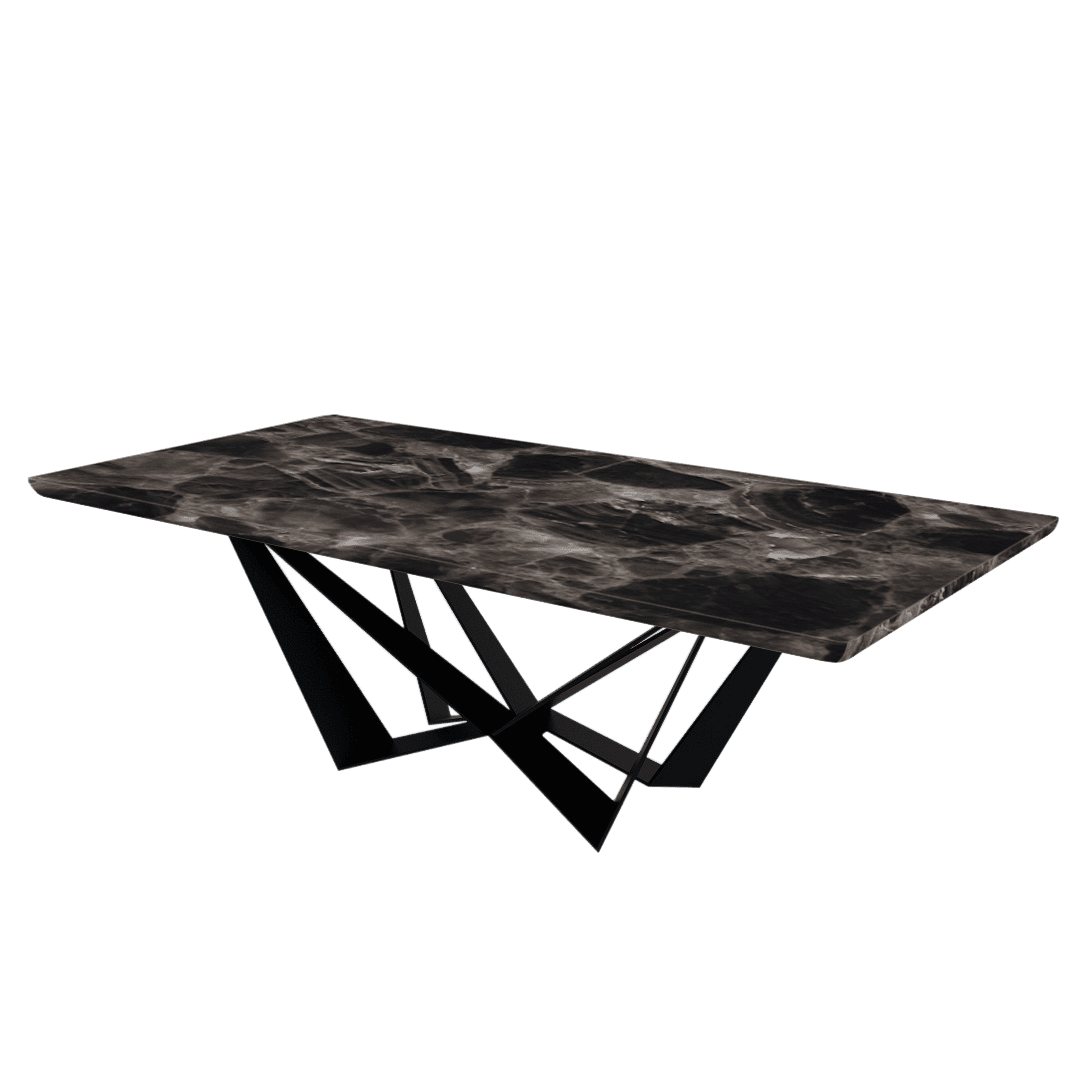Rectangular Marble Dining Table 2.4×1.2m | Black Metal Spider Base