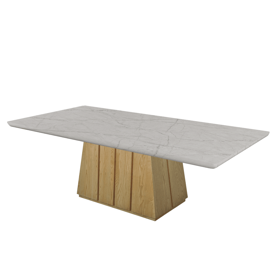 Rectangular Marble Dining Table 2.4×1.2m | Ash Wood Panel Base
