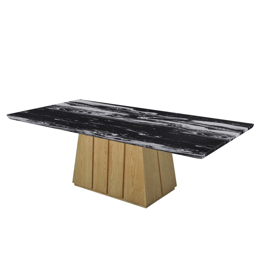 Rectangular Marble Dining Table 2.4×1.2m | Ash Wood Panel Base