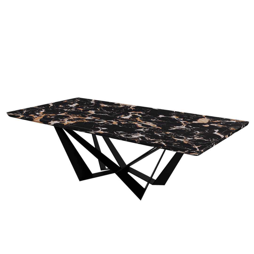 Rectangular Marble Dining Table 2.4×1.2m | Black Metal Spider Base