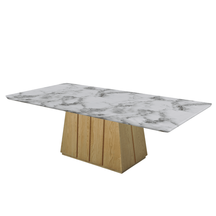 Rectangular Marble Dining Table 2.4×1.2m | Ash Wood Panel Base