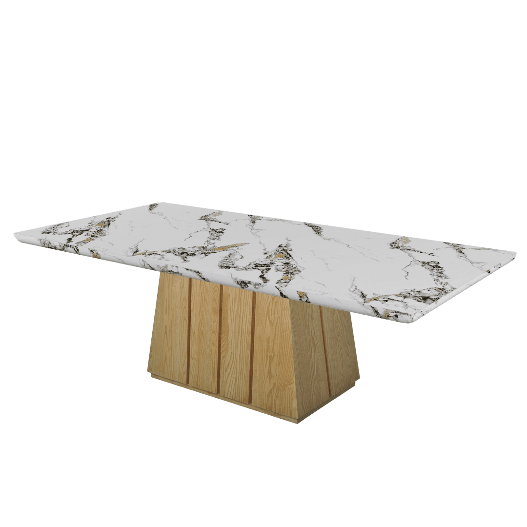 Rectangular Marble Dining Table 2.4×1.2m | Ash Wood Panel Base