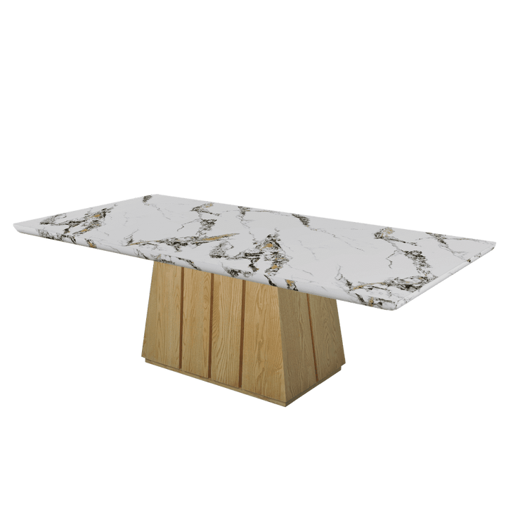 Rectangular Marble Dining Table 2.4×1.2m | Ash Wood Panel Base