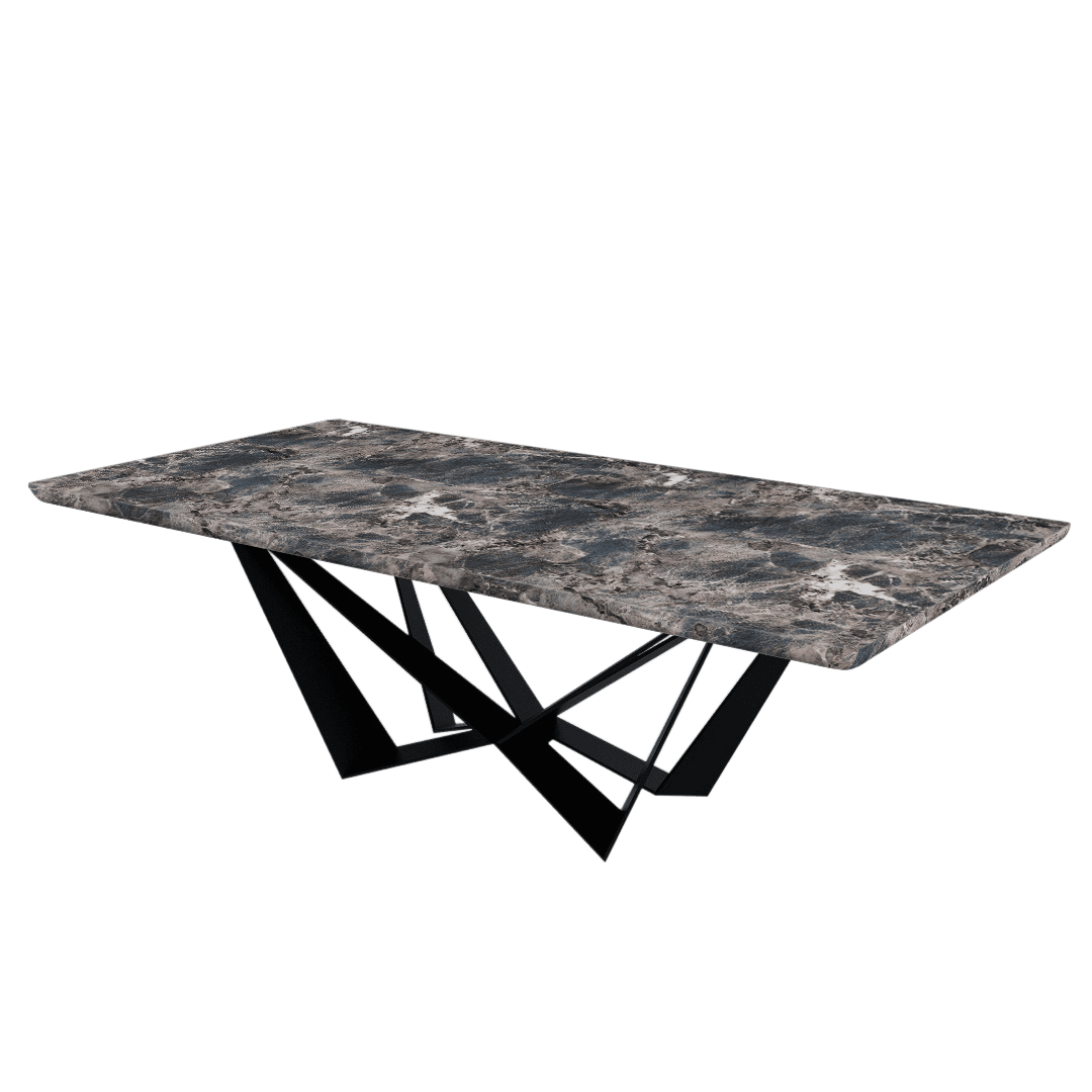 Rectangular Marble Dining Table 2.4×1.2m | Black Metal Spider Base