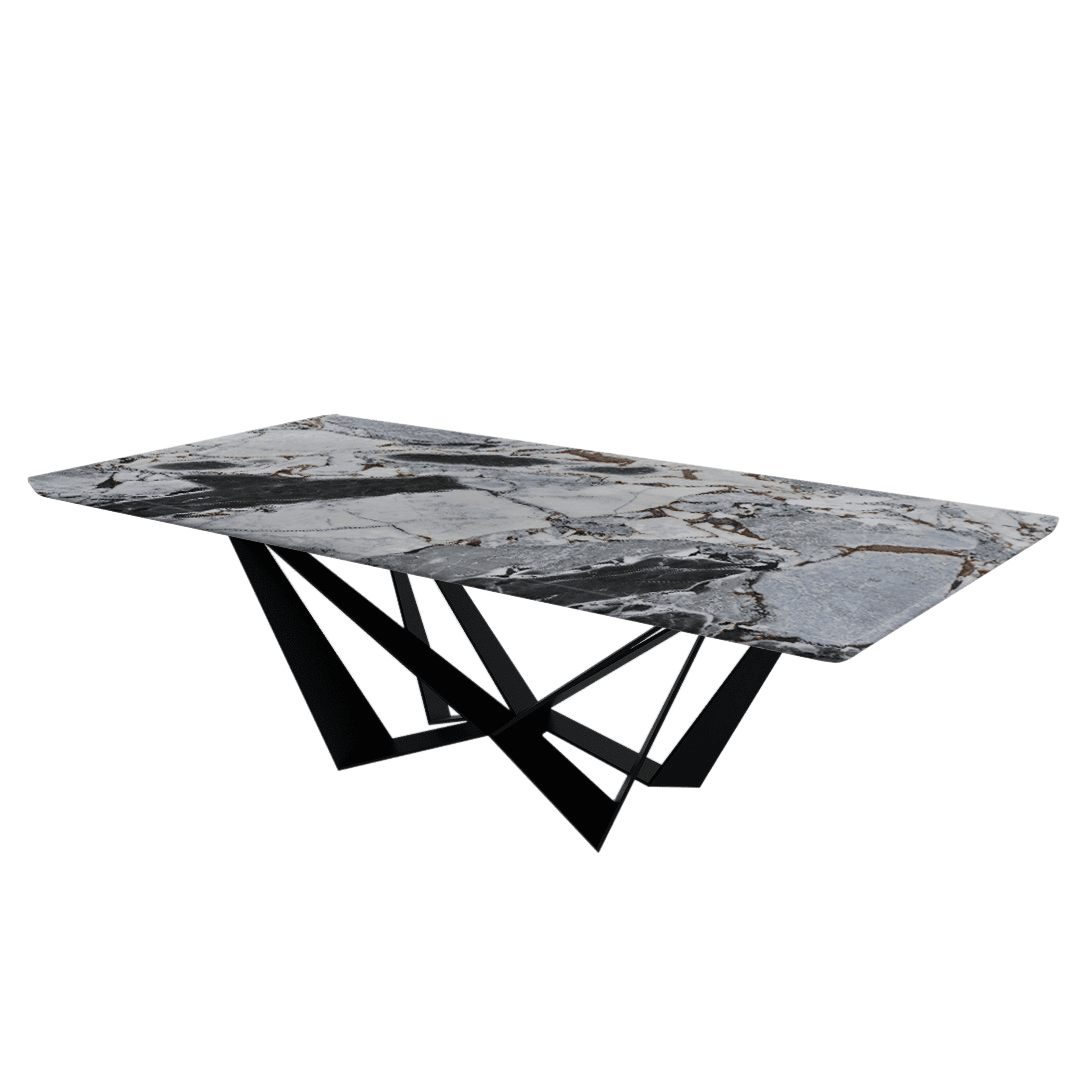 Rectangular Marble Dining Table 2.4×1.2m | Black Metal Spider Base