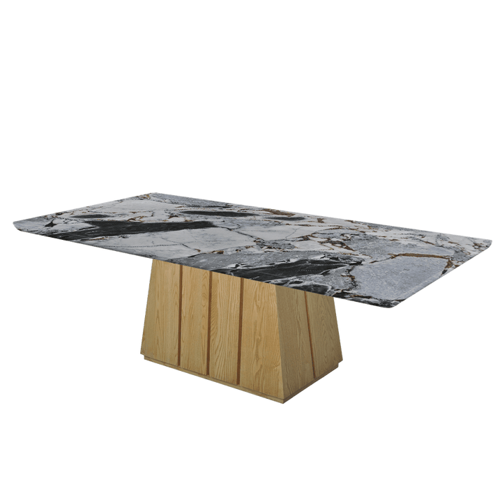Rectangular Marble Dining Table 2.4×1.2m | Ash Wood Panel Base