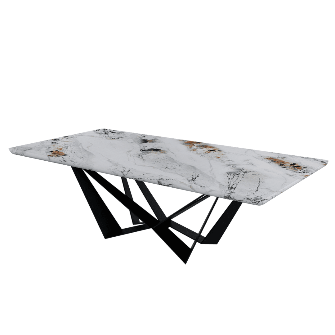 Rectangular Marble Dining Table 2.4×1.2m | Black Metal Spider Base