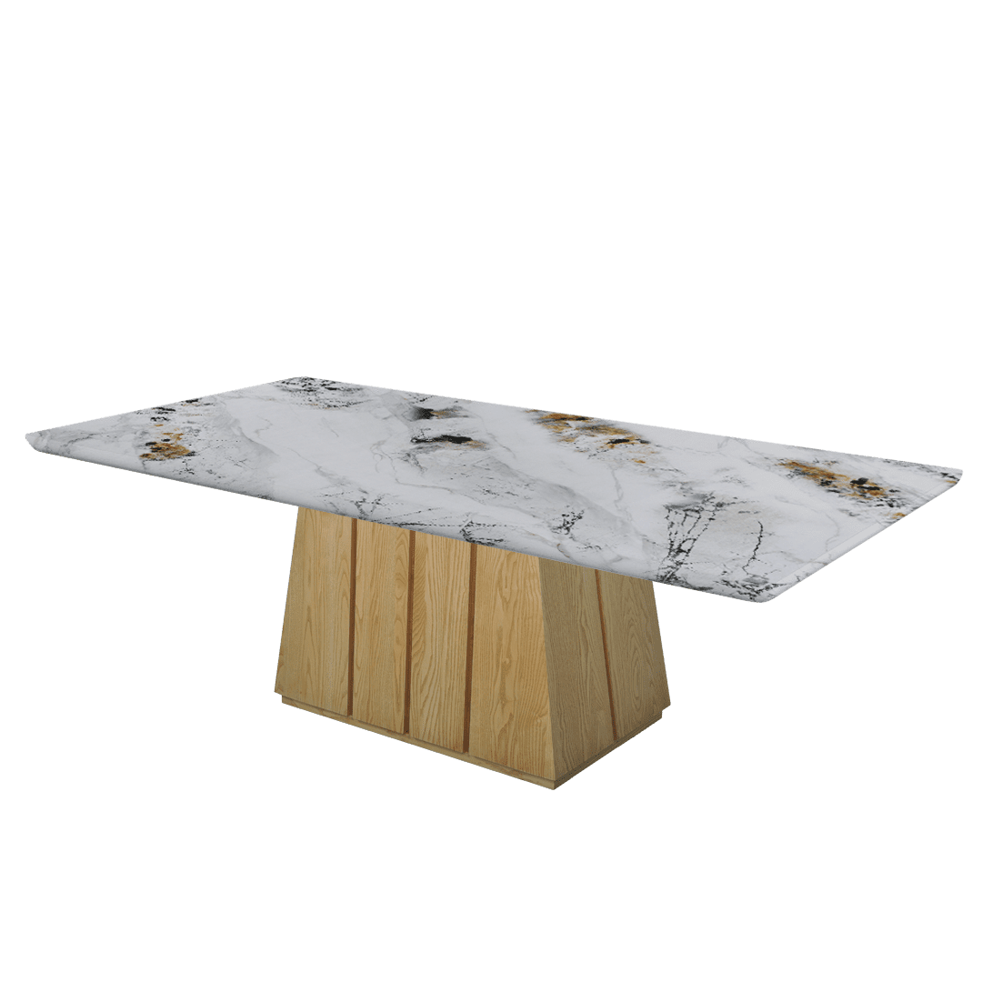 Rectangular Marble Dining Table 2.4×1.2m | Ash Wood Panel Base