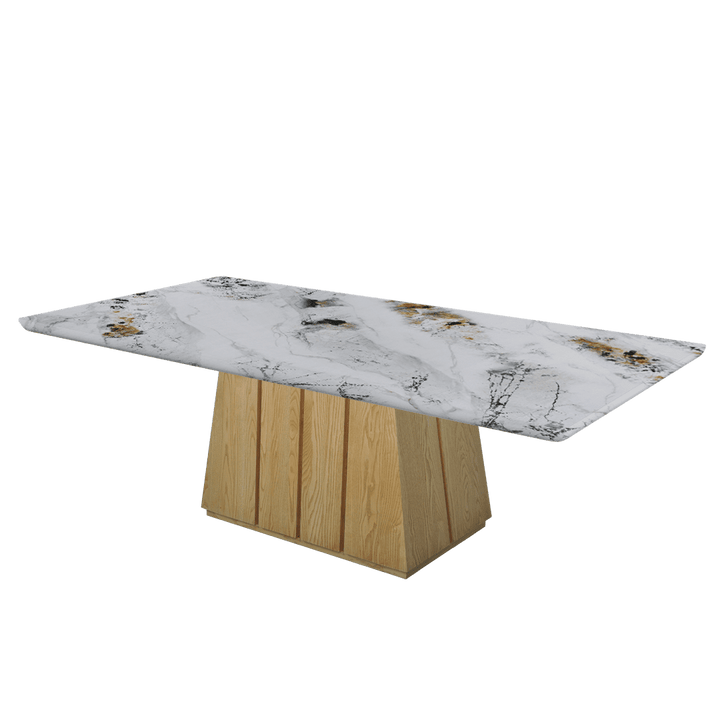 Rectangular Marble Dining Table 2.4×1.2m | Ash Wood Panel Base