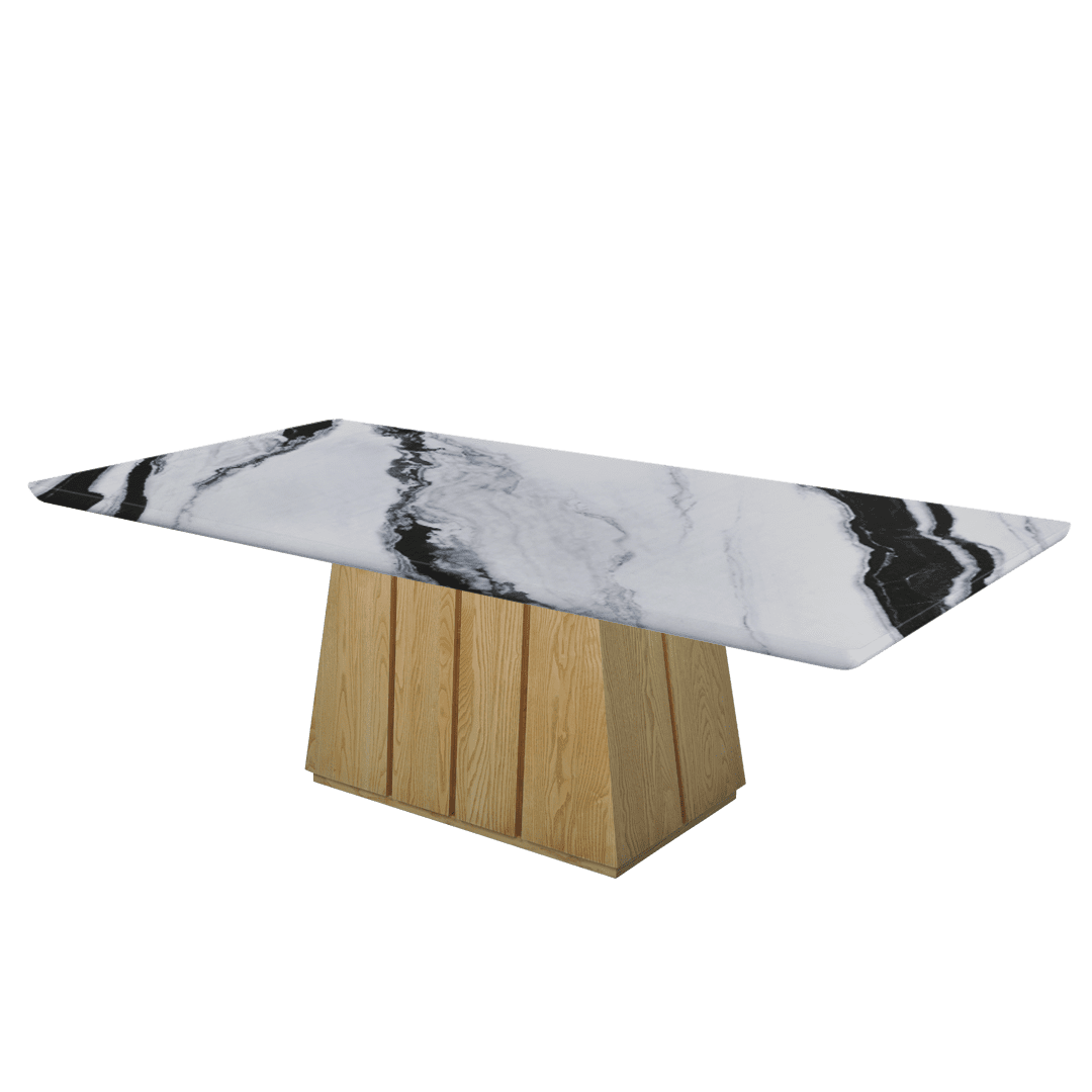 Rectangular Marble Dining Table 2.4×1.2m | Ash Wood Panel Base