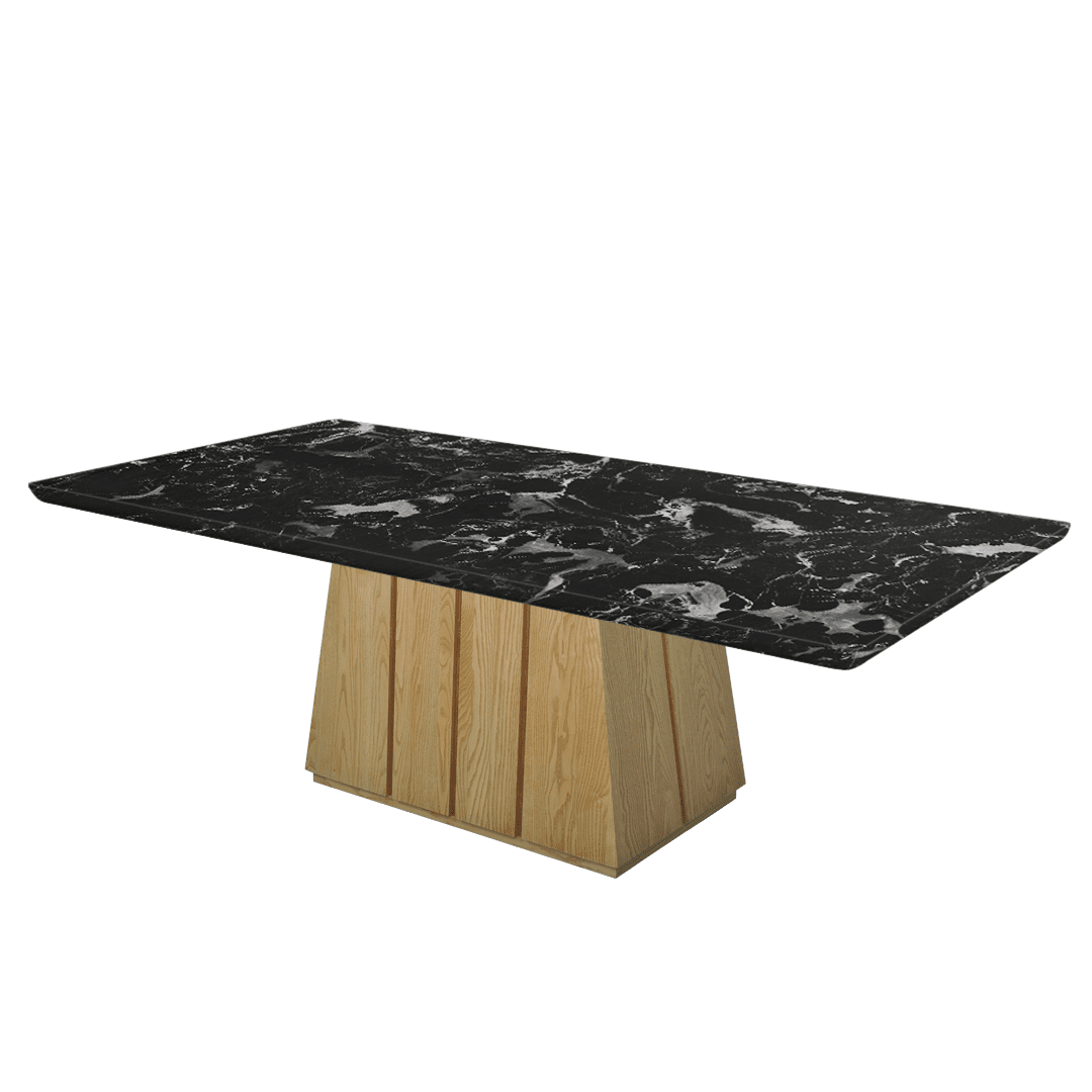 Rectangular Marble Dining Table 2.4×1.2m | Ash Wood Panel Base