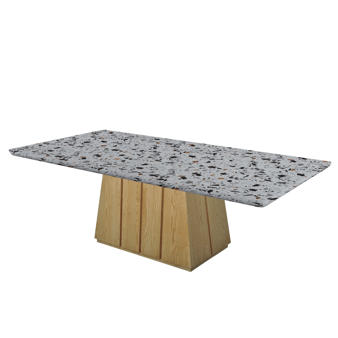 Rectangular Marble Dining Table 2.4×1.2m | Ash Wood Panel Base