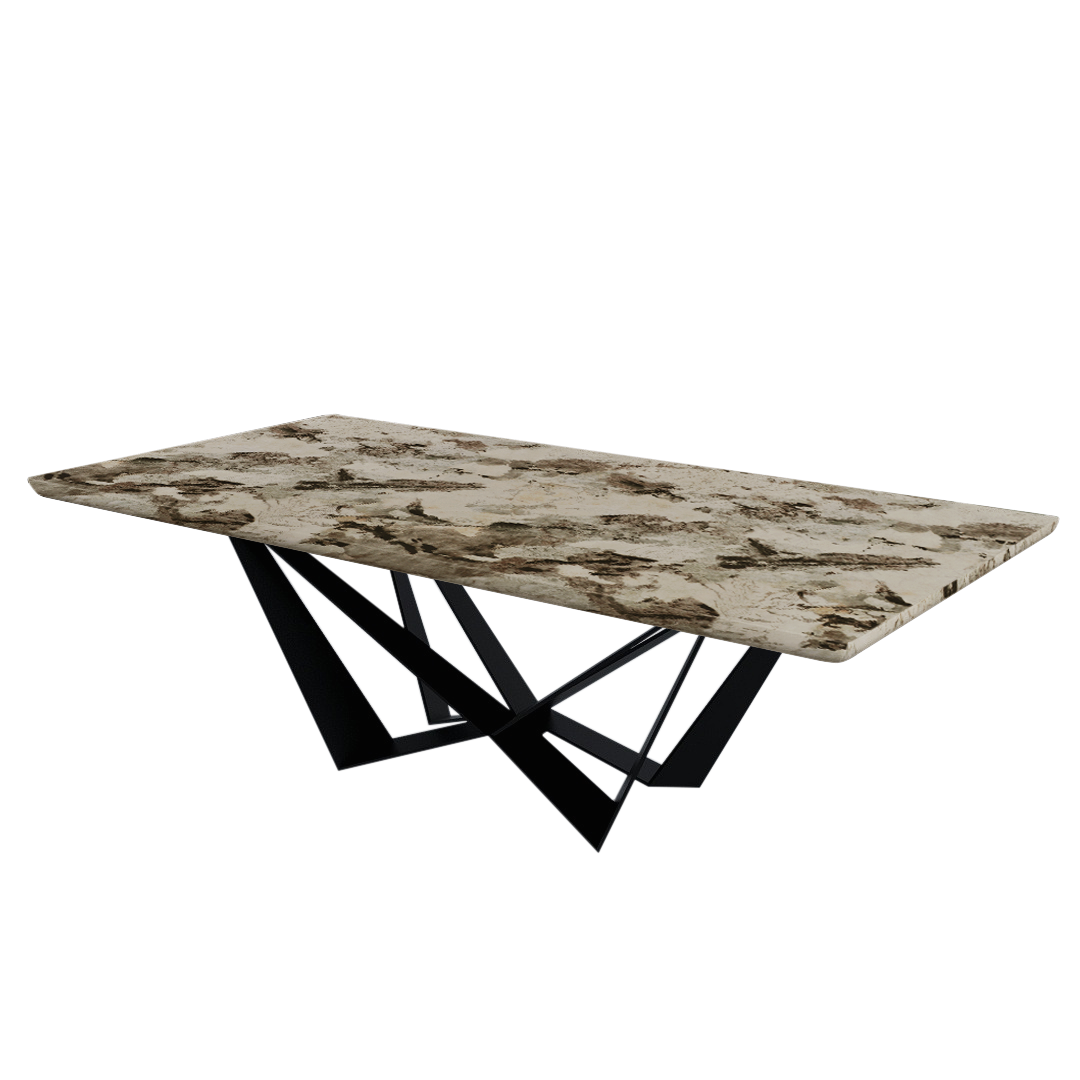Rectangular Marble Dining Table 2.4×1.2m | Black Metal Spider Base
