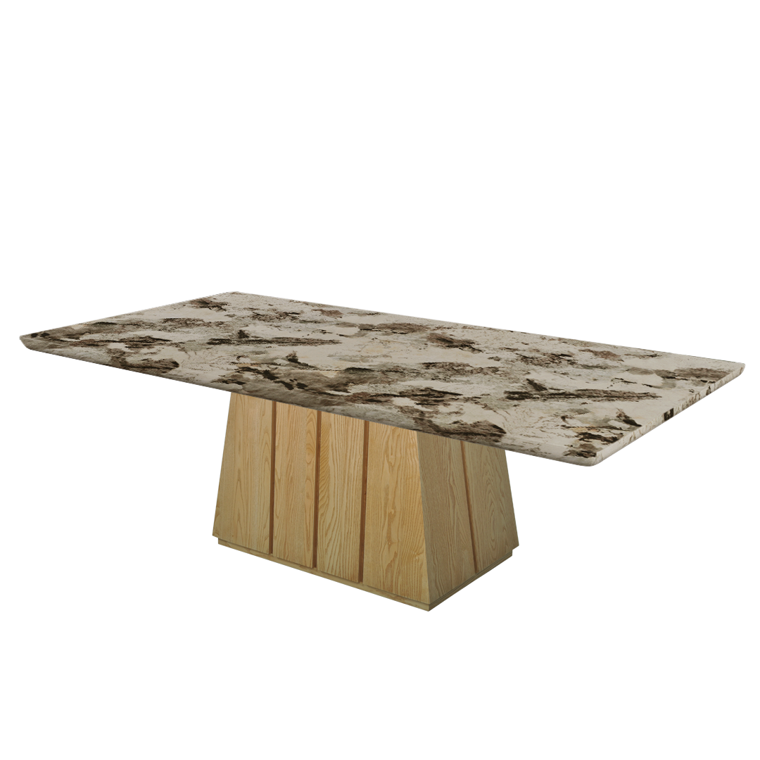 Rectangular Marble Dining Table 2.4×1.2m | Ash Wood Panel Base