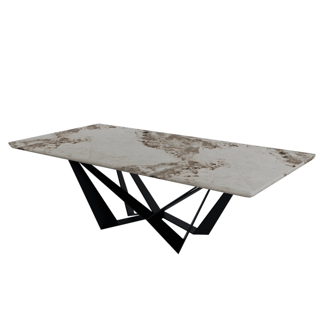 Rectangular Marble Dining Table 2.4×1.2m | Black Metal Spider Base