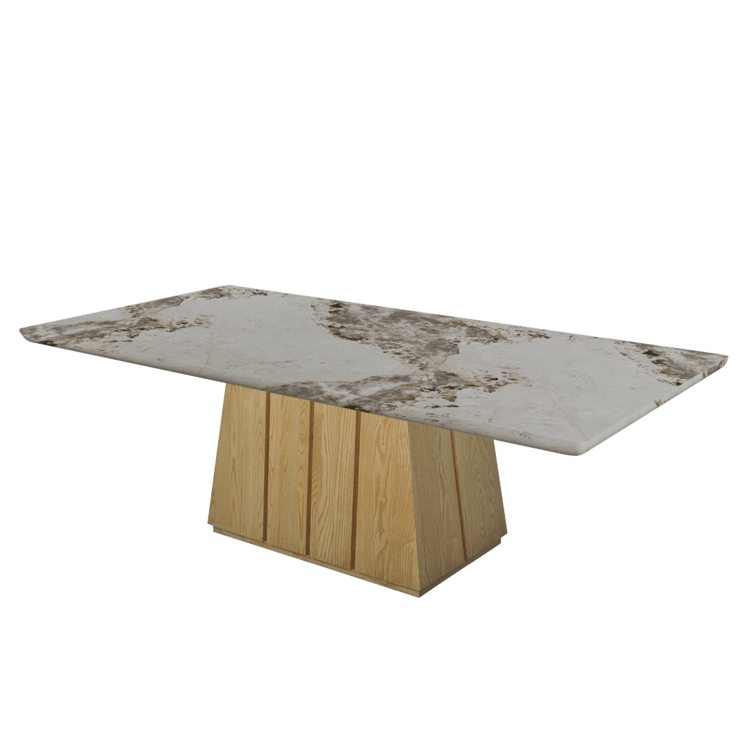 Rectangular Marble Dining Table 2.4×1.2m | Ash Wood Panel Base