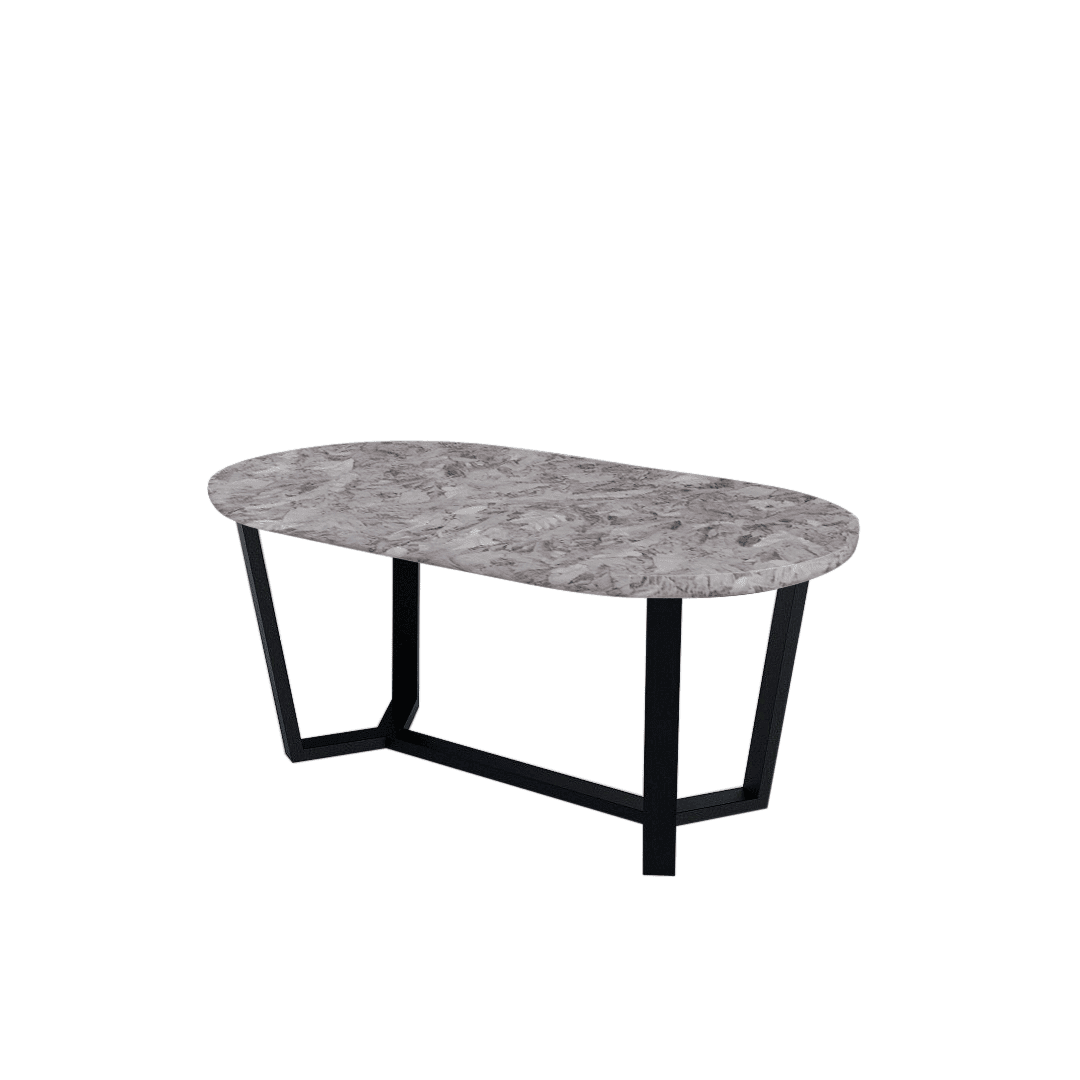 Rectangular Marble Dining Table 1.8×1.0m | Black Metal Splay-Leg Base (Rounded Top)