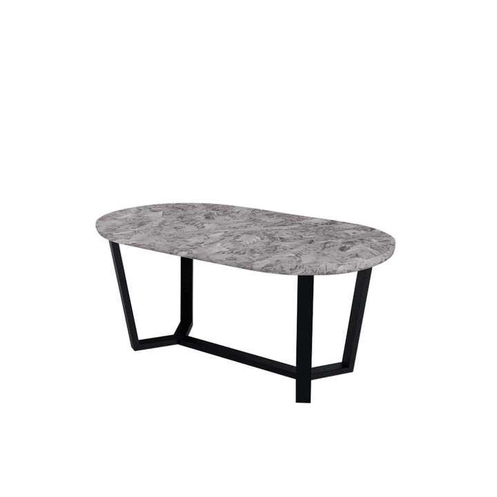 Rectangular Marble Dining Table 1.8×1.0m | Black Metal Splay-Leg Base (Rounded Top)