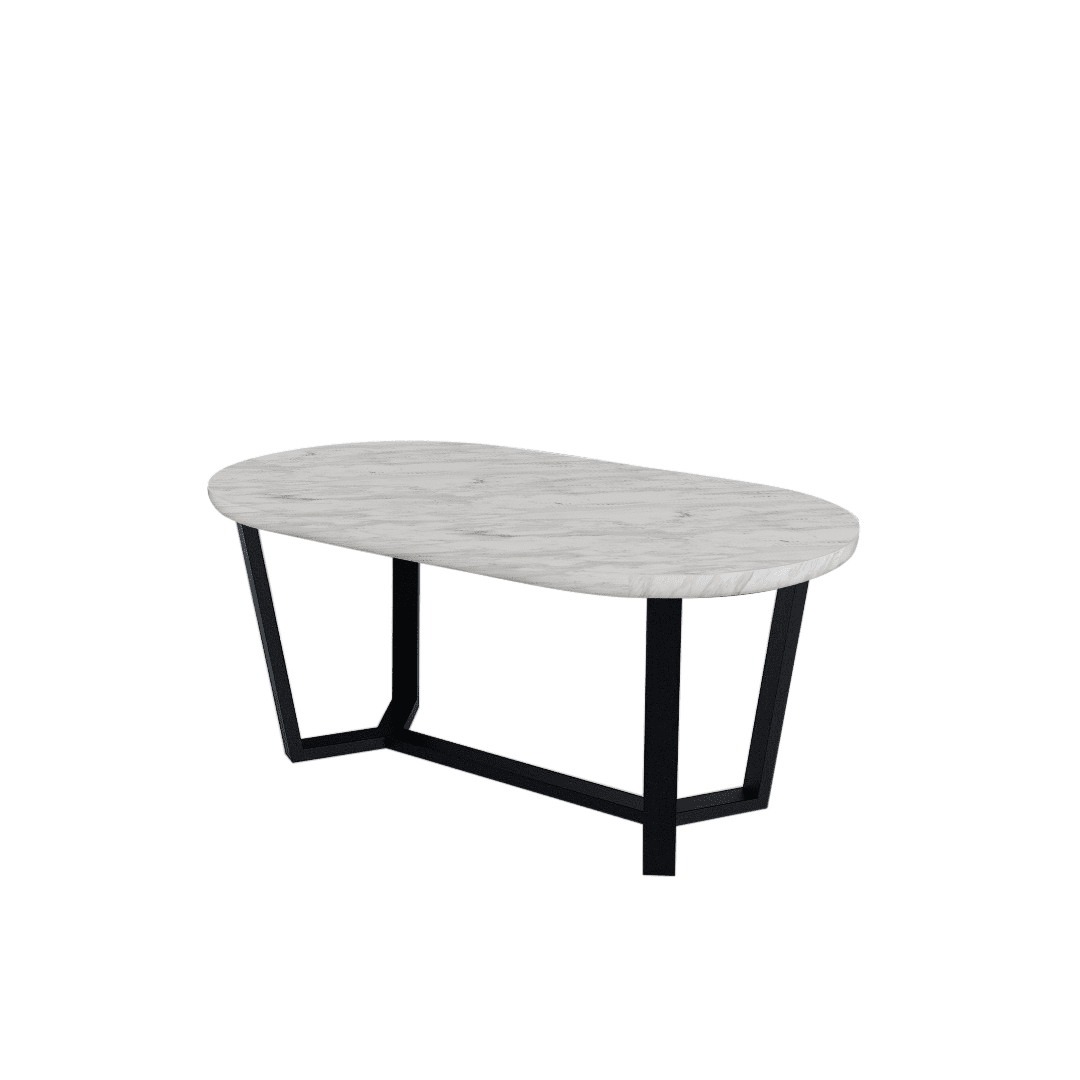 Rectangular Marble Dining Table 1.8×1.0m | Black Metal Splay-Leg Base (Rounded Top)