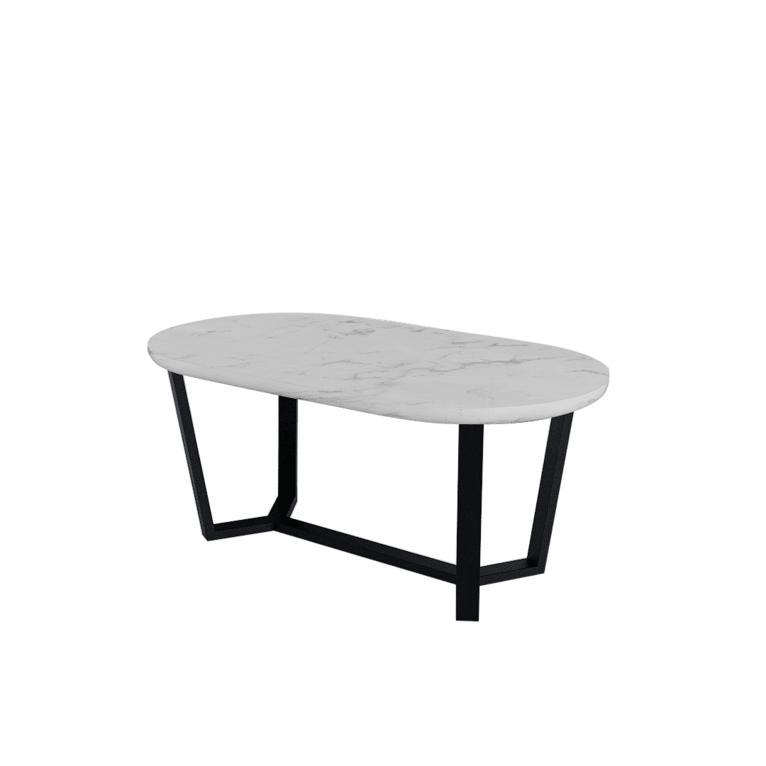 Rectangular Marble Dining Table 1.8×1.0m | Black Metal Splay-Leg Base (Rounded Top)