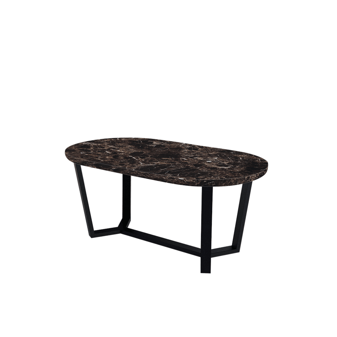 Rectangular Marble Dining Table 1.8×1.0m | Black Metal Splay-Leg Base (Rounded Top)