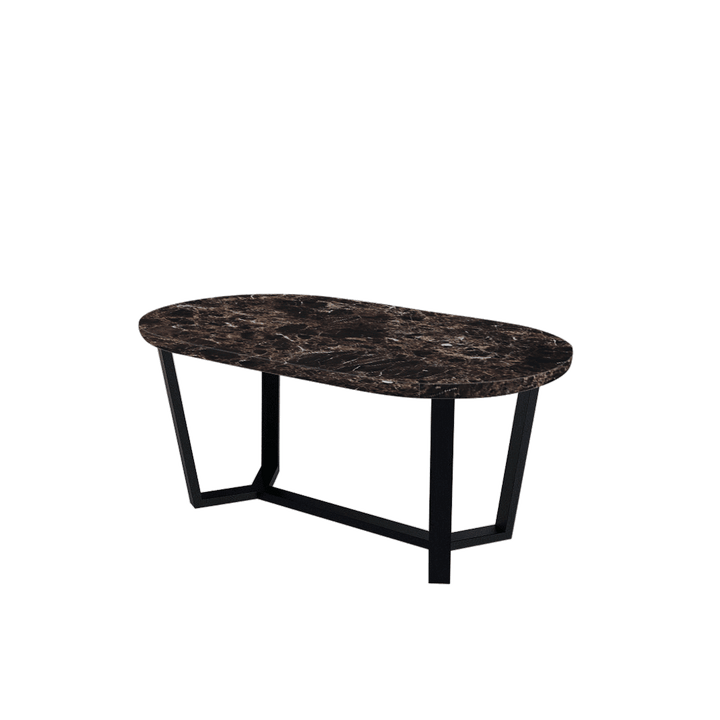 Rectangular Marble Dining Table 1.8×1.0m | Black Metal Splay-Leg Base (Rounded Top)