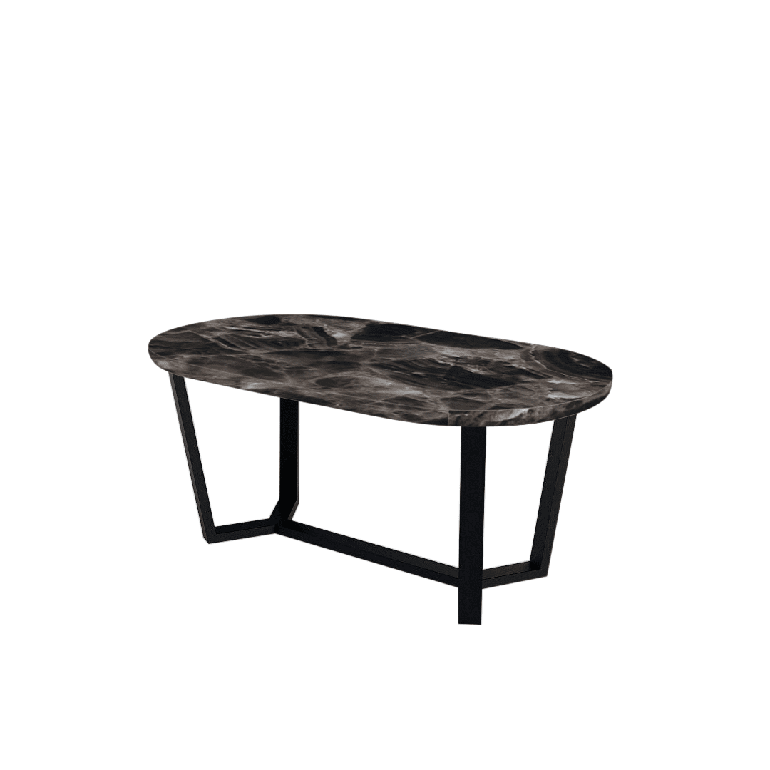 Rectangular Marble Dining Table 1.8×1.0m | Black Metal Splay-Leg Base (Rounded Top)