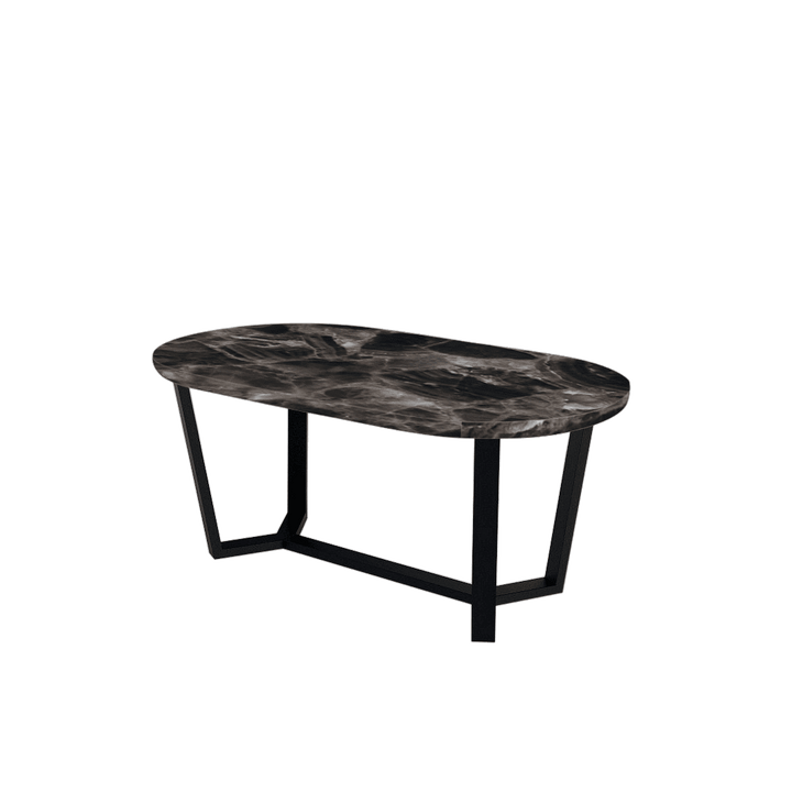 Rectangular Marble Dining Table 1.8×1.0m | Black Metal Splay-Leg Base (Rounded Top)