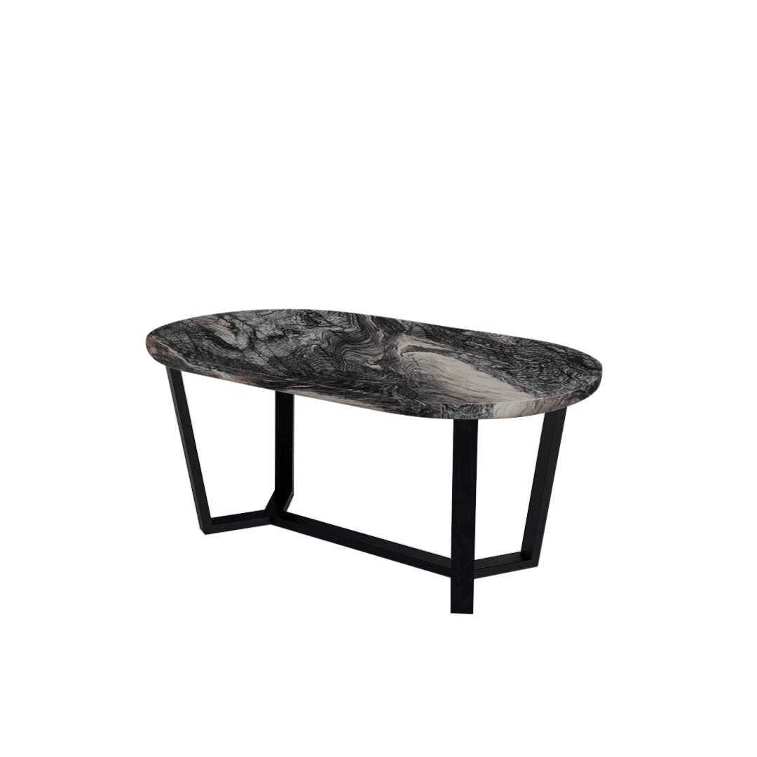 Rectangular Marble Dining Table 1.8×1.0m | Black Metal Splay-Leg Base (Rounded Top)