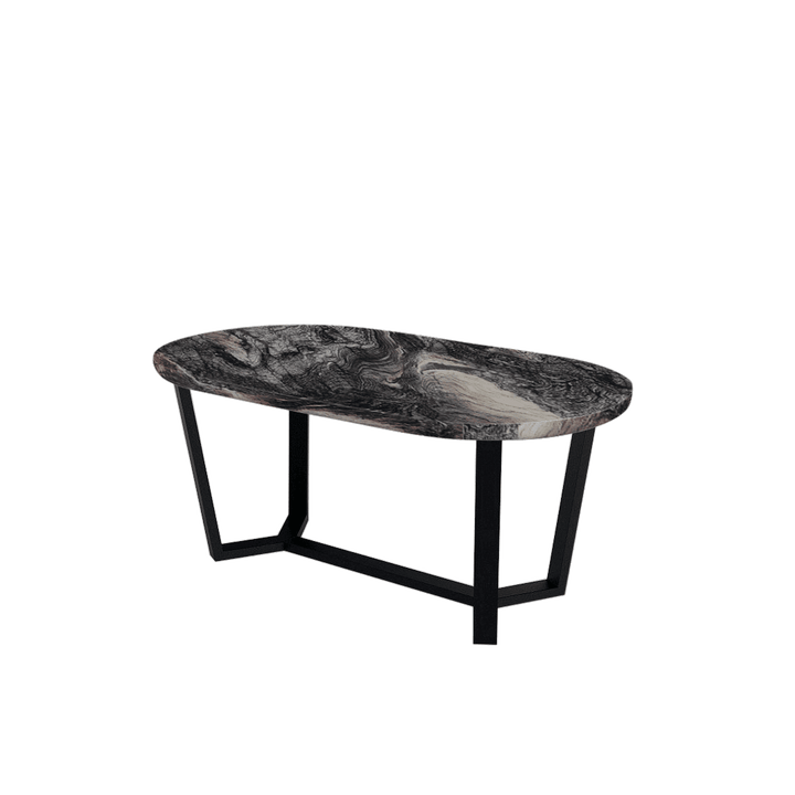 Rectangular Marble Dining Table 1.8×1.0m | Black Metal Splay-Leg Base (Rounded Top)