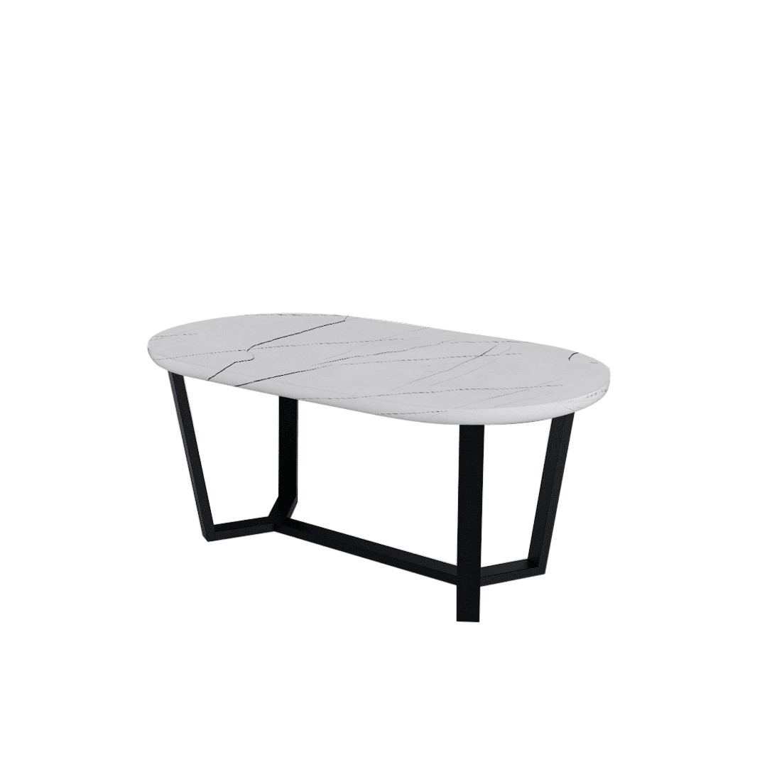 Rectangular Marble Dining Table 1.8×1.0m | Black Metal Splay-Leg Base (Rounded Top)