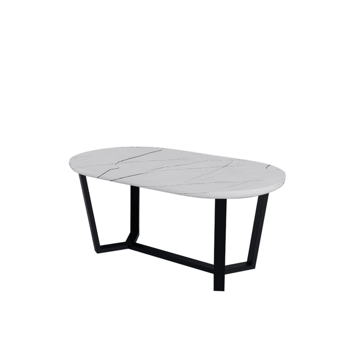Rectangular Marble Dining Table 1.8×1.0m | Black Metal Splay-Leg Base (Rounded Top)