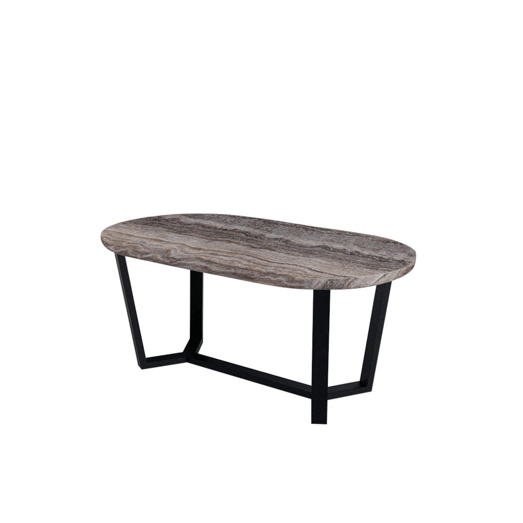 Rectangular Marble Dining Table 1.8×1.0m | Black Metal Splay-Leg Base (Rounded Top)