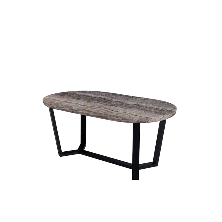Rectangular Marble Dining Table 1.8×1.0m | Black Metal Splay-Leg Base (Rounded Top)