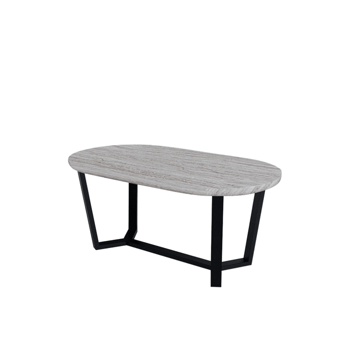 Rectangular Marble Dining Table 1.8×1.0m | Black Metal Splay-Leg Base (Rounded Top)