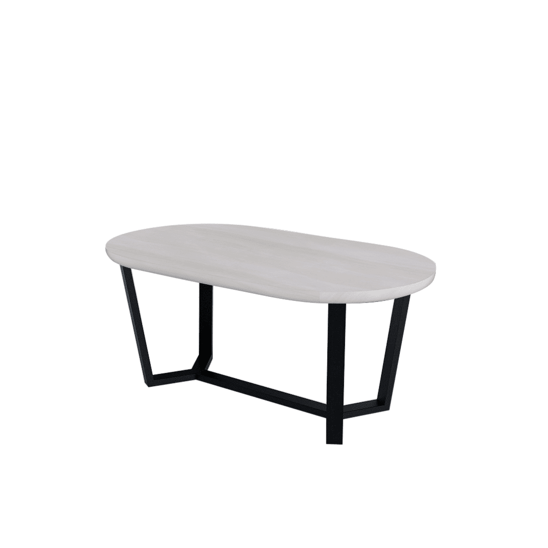 Rectangular Marble Dining Table 1.8×1.0m | Black Metal Splay-Leg Base (Rounded Top)