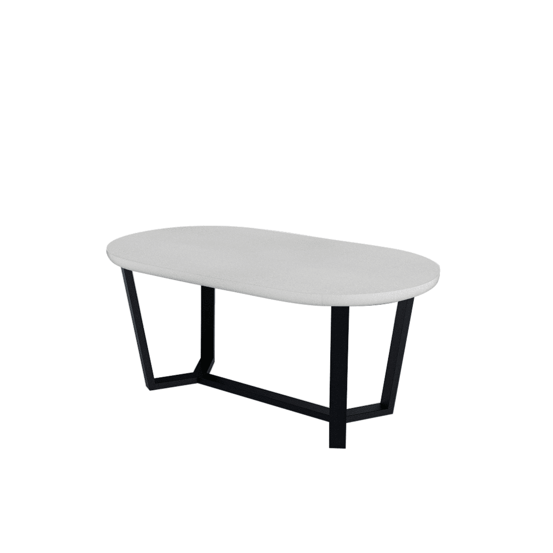 Rectangular Marble Dining Table 1.8×1.0m | Black Metal Splay-Leg Base (Rounded Top)