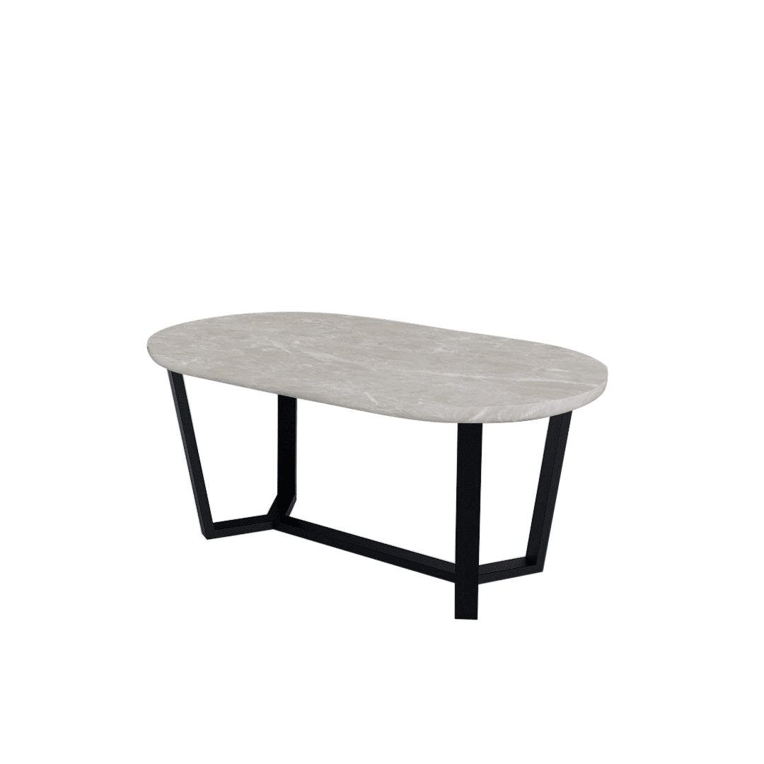 Rectangular Marble Dining Table 1.8×1.0m | Black Metal Splay-Leg Base (Rounded Top)