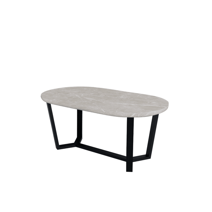 Rectangular Marble Dining Table 1.8×1.0m | Black Metal Splay-Leg Base (Rounded Top)