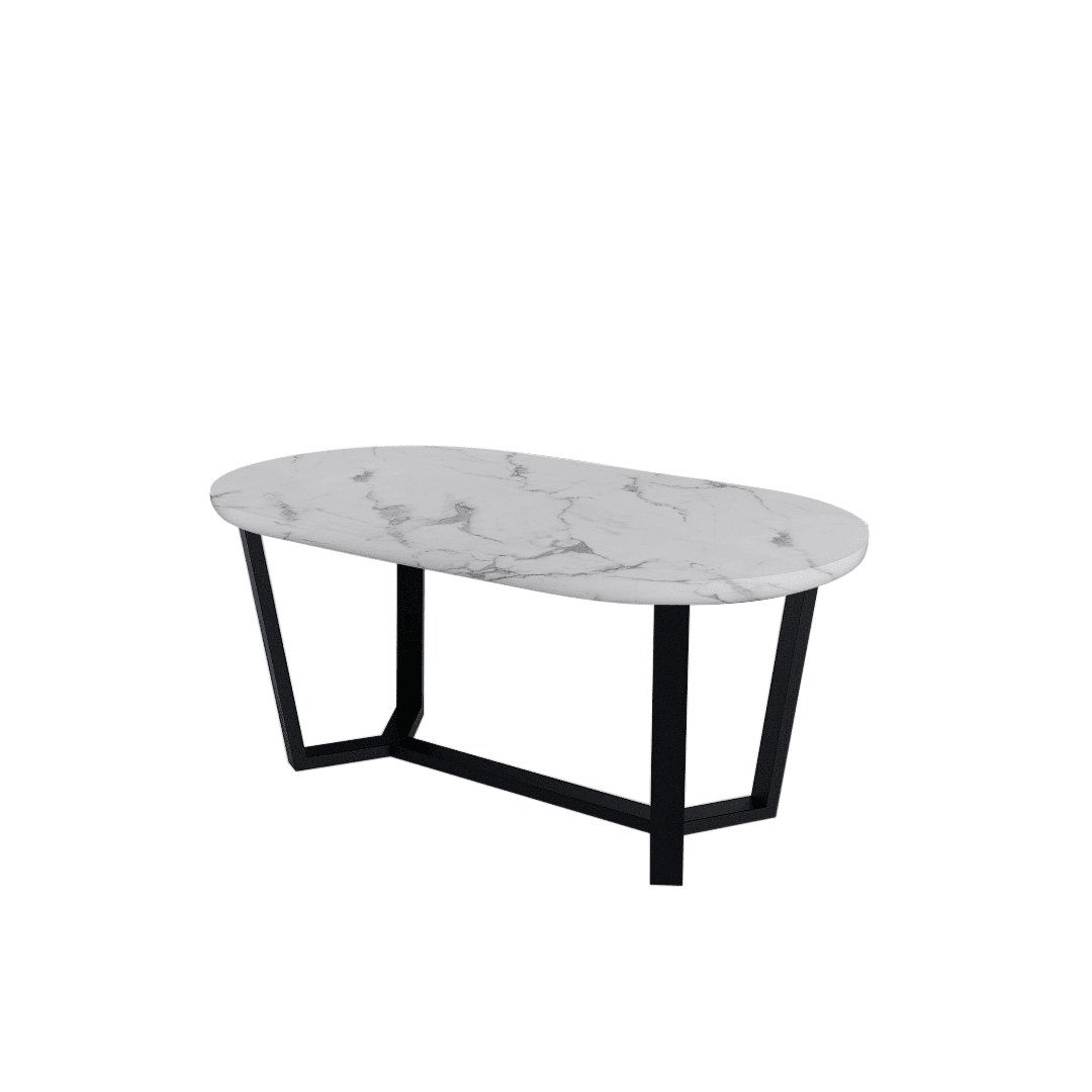 Rectangular Marble Dining Table 1.8×1.0m | Black Metal Splay-Leg Base (Rounded Top)