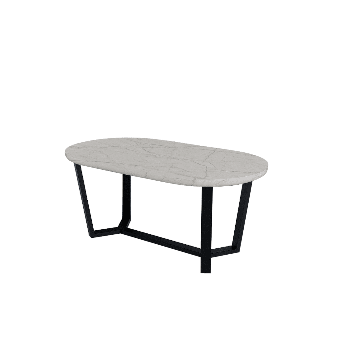 Rectangular Marble Dining Table 1.8×1.0m | Black Metal Splay-Leg Base (Rounded Top)