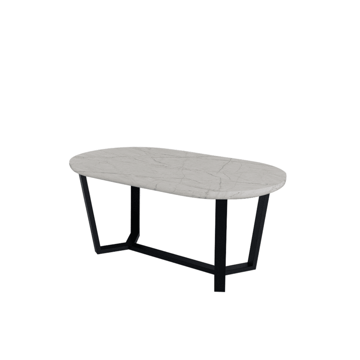 Rectangular Marble Dining Table 1.8×1.0m | Black Metal Splay-Leg Base (Rounded Top)