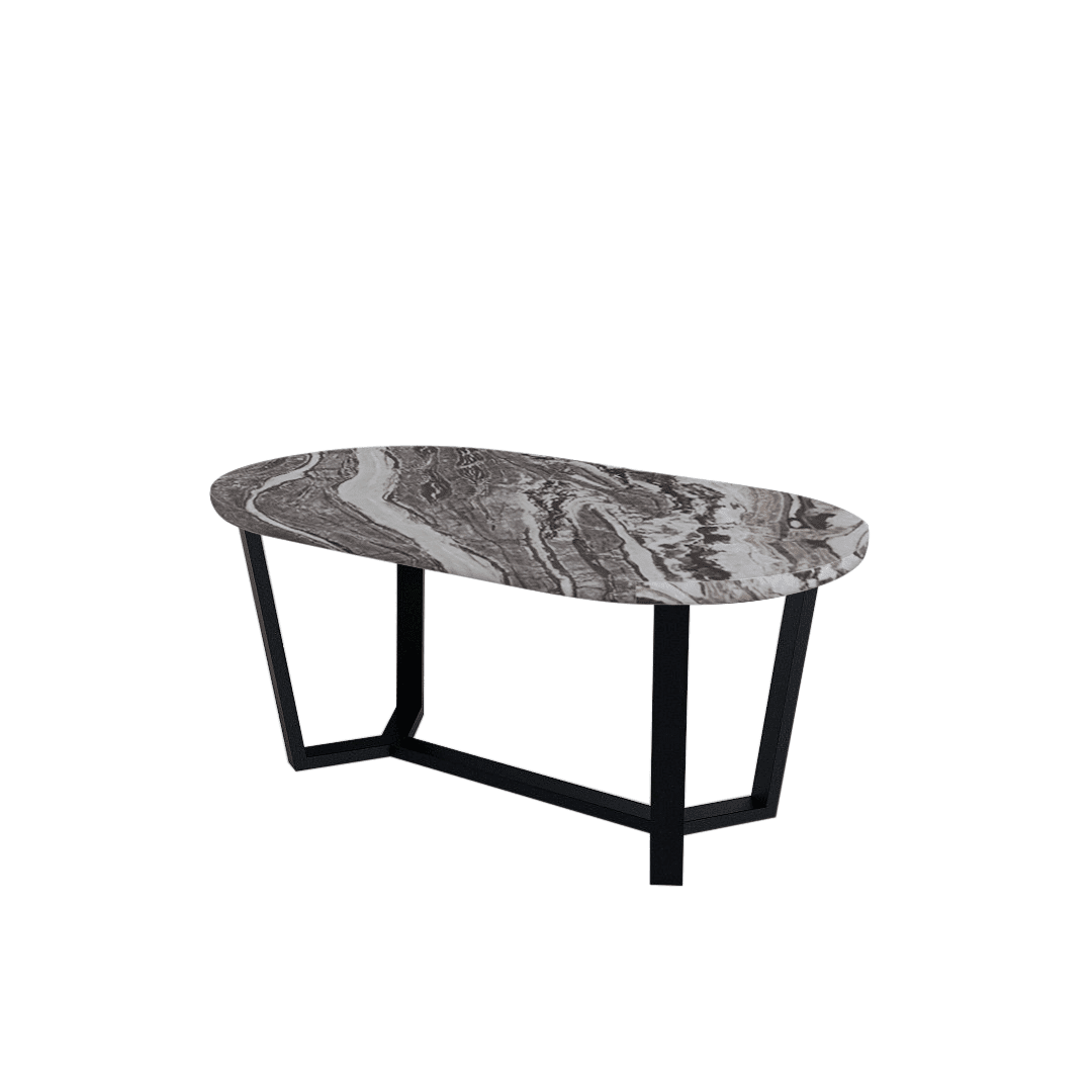 Rectangular Marble Dining Table 1.8×1.0m | Black Metal Splay-Leg Base (Rounded Top)