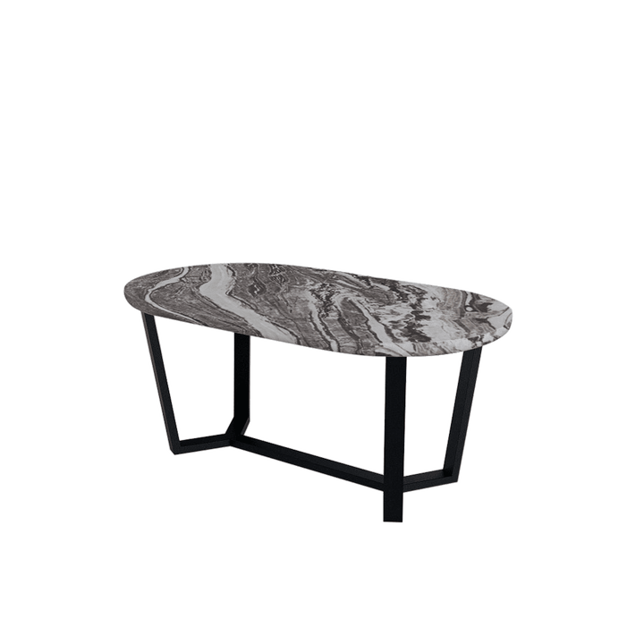 Rectangular Marble Dining Table 1.8×1.0m | Black Metal Splay-Leg Base (Rounded Top)
