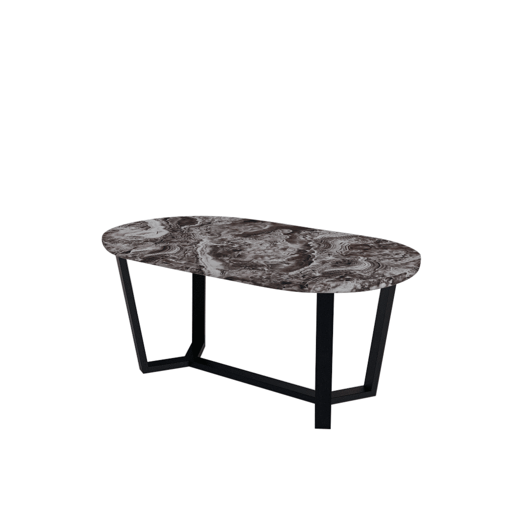 Rectangular Marble Dining Table 1.8×1.0m | Black Metal Splay-Leg Base (Rounded Top)
