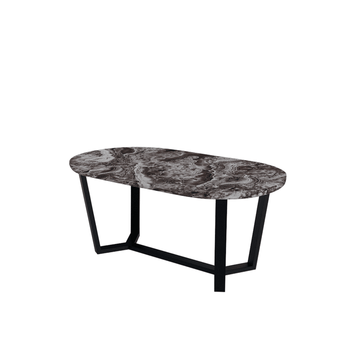 Rectangular Marble Dining Table 1.8×1.0m | Black Metal Splay-Leg Base (Rounded Top)