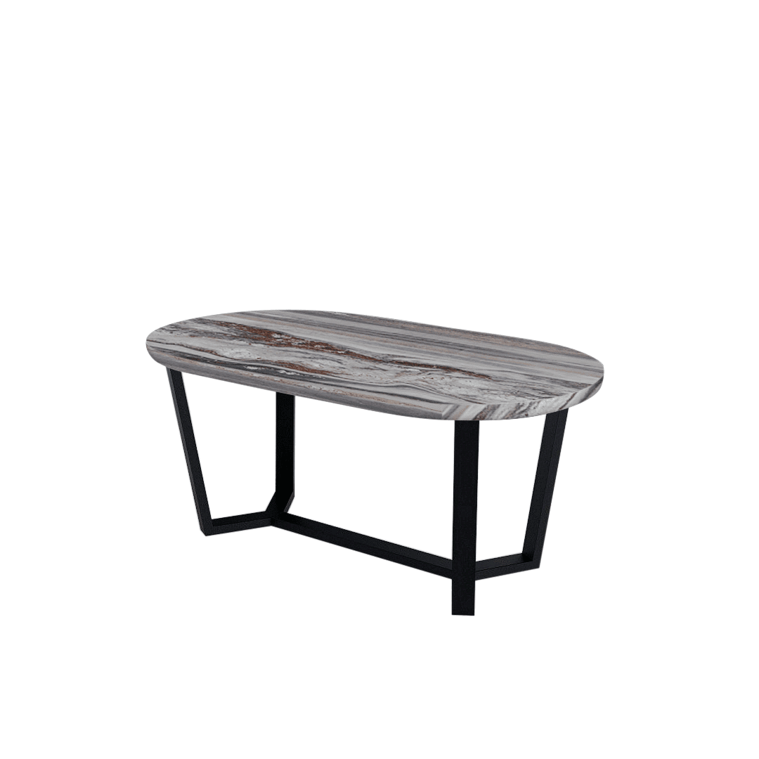 Rectangular Marble Dining Table 1.8×1.0m | Black Metal Splay-Leg Base (Rounded Top)
