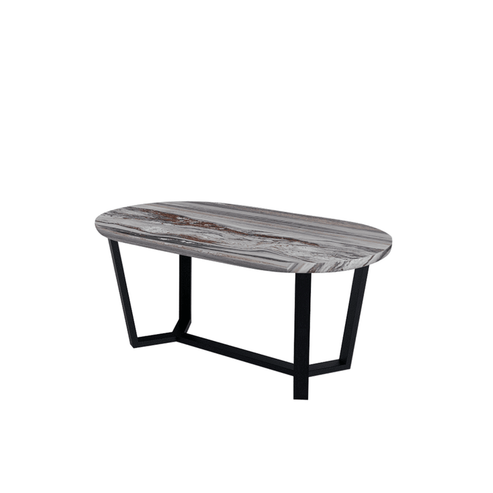Rectangular Marble Dining Table 1.8×1.0m | Black Metal Splay-Leg Base (Rounded Top)